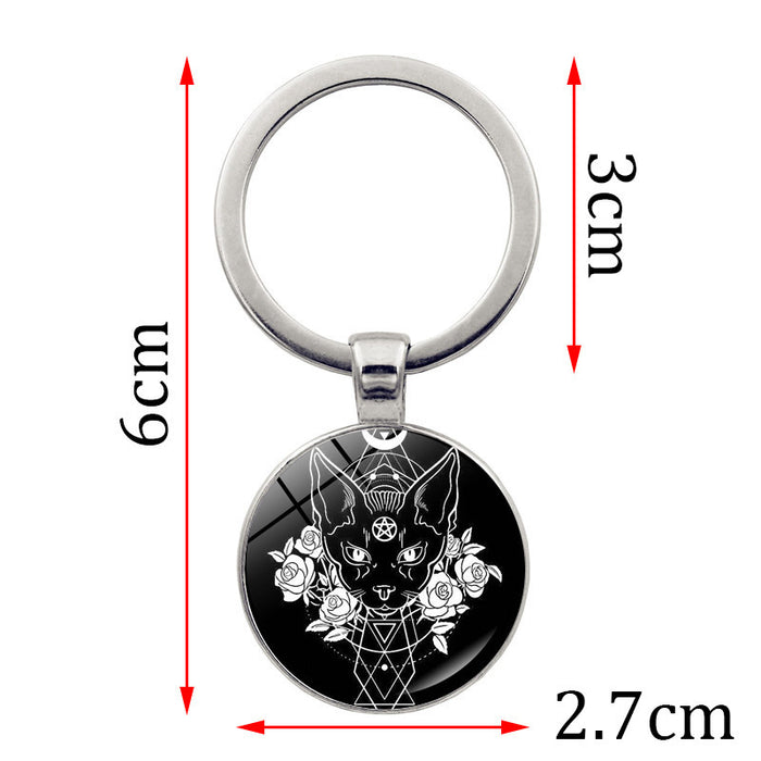 Wholesale Keychain Zinc Alloy Glass Witch Pentagram Cat JDC-KC-JiaY001