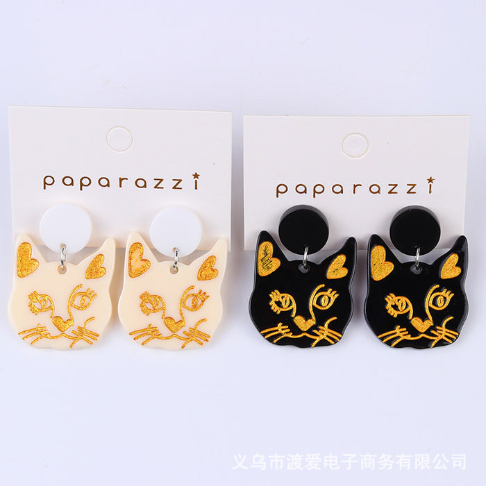Wholesale black cat white cat earrings exaggerated personality earrings acrylic MOQ≥2 JDC-ES-DUAI030