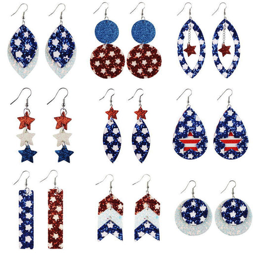 Jewelry WholesaleWholesale Stars Stripes Flag Pattern Independence Day Leather Earrings JDC-ES-KDL004 Earrings 坎德拉 %variant_option1% %variant_option2% %variant_option3%  Factory Price JoyasDeChina Joyas De China
