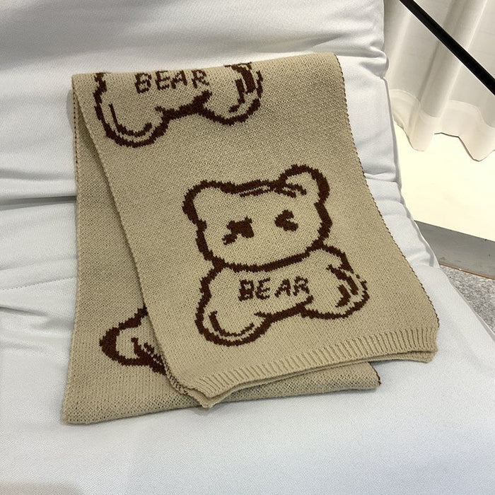 Wholesale Scarf Imitation Cashmere Knit Jacquard Warm Bear Pattern MOQ≥2 JDC-SF-Zuodi003