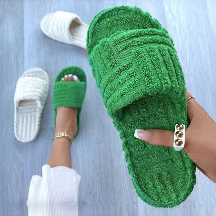 Wholesale spring and autumn one word thick bottom fur slippers cotton slippers JDC-SP-CaiC001