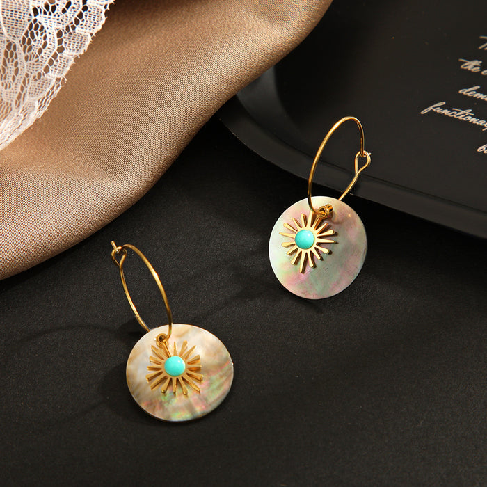 Wholesale Earrings Natural Shell Artificial Turquoise Stainless Steel Plated 14K Gold MOQ≥2 JDC-ES-ChenH001