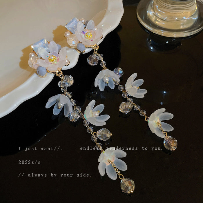 Pendientes de borla de la floración de la aguja de plata de plata al por mayor Pendientes de borla JDC-ES-Fengm043