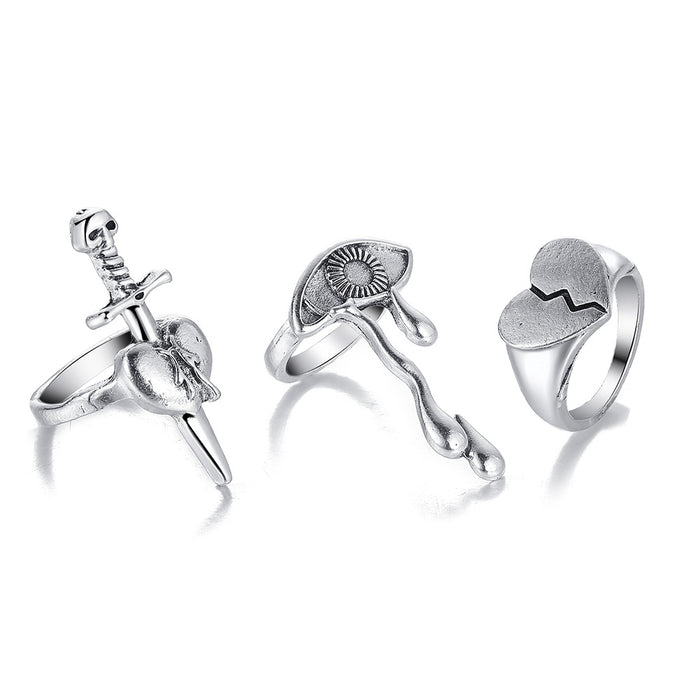 Wholesale Rings Alloy Heart Tears Eyes Set of 3 JDC-RS-F004