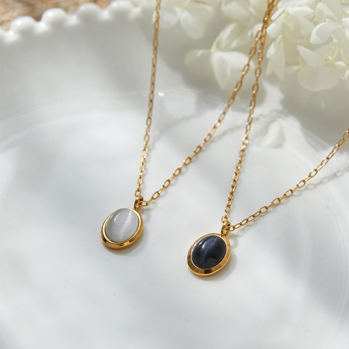 Wholesale Necklaces Titanium Steel Black Opal Black Onyx Oval Vintage MOQ≥2 JDC-NE-QianJ002