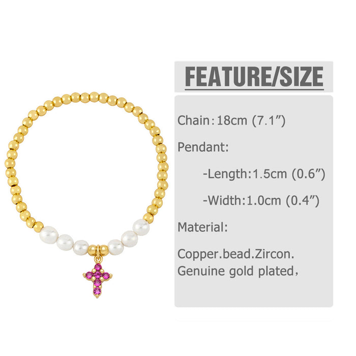 Wholesale Bracelet Copper Plated 18K Gold Zircon Cross JDC-PREMAS-BT-015