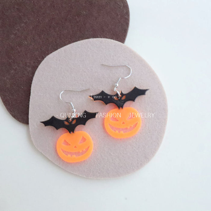 Wholesale Earrings Halloween Acrylic Bat Pumpkin MOQ≥2 JDC-ES-MOSHU034