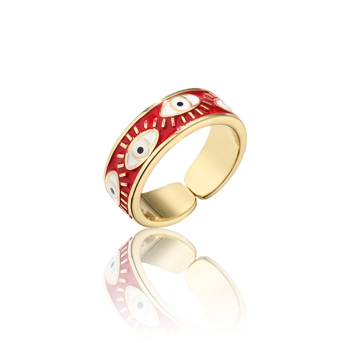 Wholesale Rings Copper 18K Gold Color Drops Devil's Eye Adjustable JDC-RS-PREMAG004