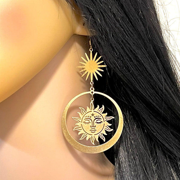 Wholesale Earring Metal Sun Moon MOQ≥2 JDC-ES-TingYue003