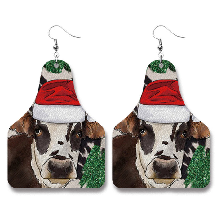Wholesale Earrings Leather Christmas Farm Cow Sheep Animals MOQ≥2 JDC-ES-HeYi072
