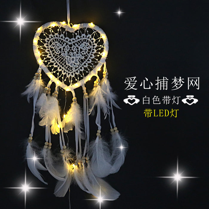 Wholesale Dream Catcher Feather Heart Shape Dream Catcher With LED Light JDC-DC-JY017