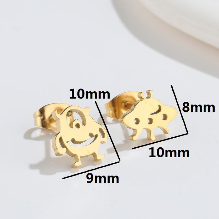 Wholesale Earrings Titanium Steel Asymmetric Alien Cartoon Cute Stud Earrings JDC-ES-JS005