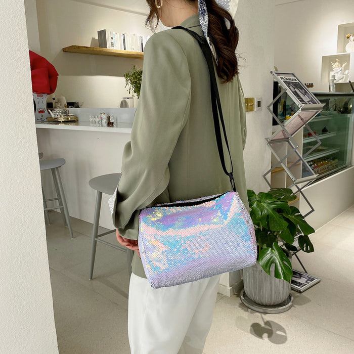 Wholesale Shoulder Bag PVC Sequin Pillow Bag Shiny Drum Bag JDC-SD-Qianb001