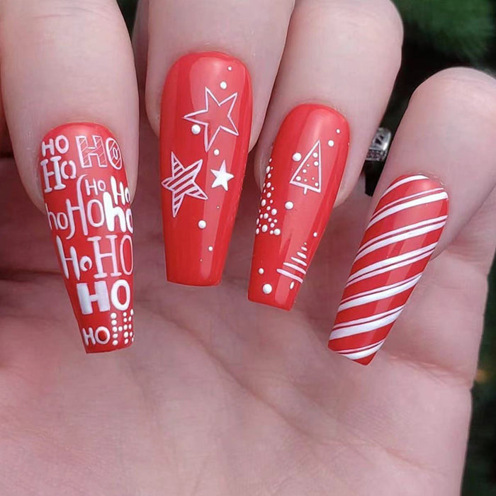Wholesale Christmas Long Red Line Nail Art Wearing Nails JDC-NS-FengL002
