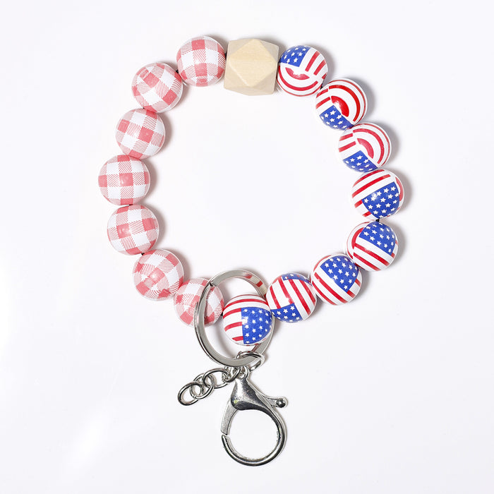 Wholesale 4th of July Independence Day Wooden Bead Bracelet Key Ring American Flag MOQ≥2 JDC-KC-BYY002