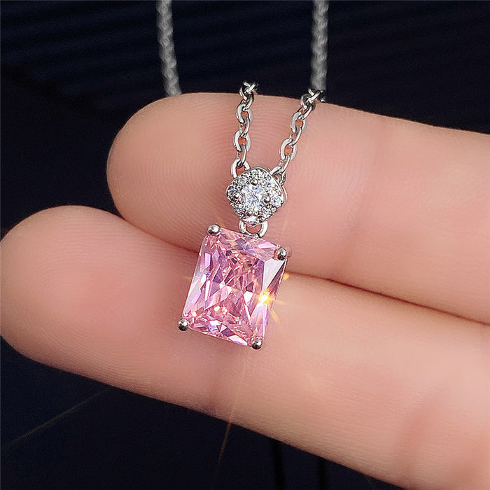 Jewelry WholesaleWholesale pink diamond rectangular necklace JDC-NE-Caos010 Necklaces 曹适 %variant_option1% %variant_option2% %variant_option3%  Factory Price JoyasDeChina Joyas De China