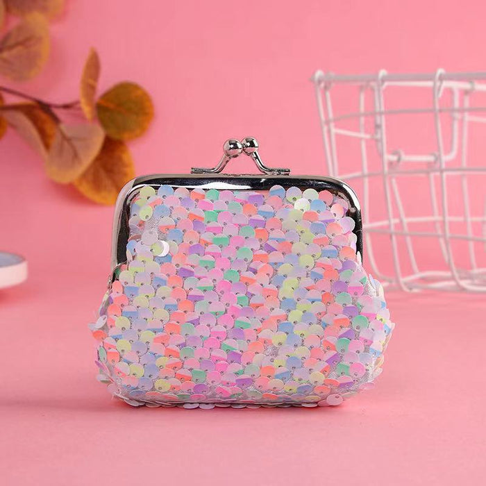 Wholesale Wallet PU Double Sided Colorful Sequins Children's Coin Purse with Iron Buckle MOQ≥3 JDC-WT-Hongqiong002