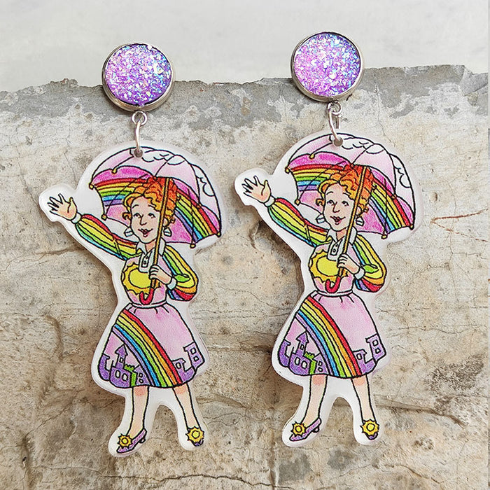 Wholesale Earrings Acrylic Teachers Day Bright Purple Rainbow Letters 2pcs JDC-ES-Heyi028