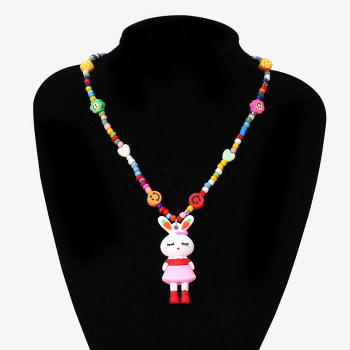 Diseño al por mayor Sense Cartoon Monster Little Pink Rabbit Colgante Collar JDC-Ne-Wenb002