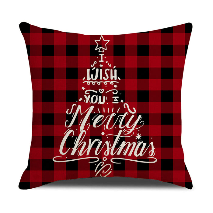 Wholesale Red Black Plaid Christmas Printed Linen Pillowcase MOQ≥2 JDC-PW-Weix005
