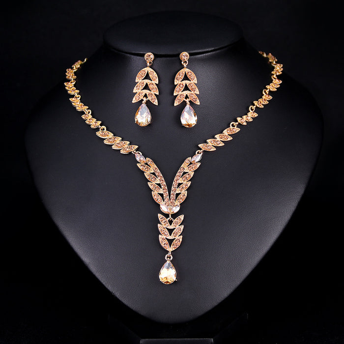 Wholesale Zinc Alloy Long Tassel Colorful Gemstone Rhinestone Earrings Necklaces Set MOQ≥3 JDC-ES-GSDB053