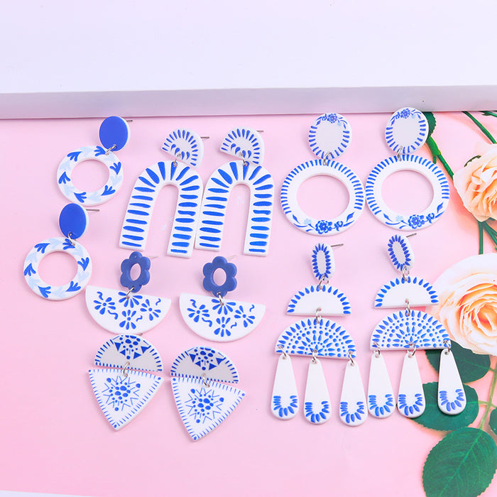 Jewelry WholesaleWholesale blue and white porcelain series simple acrylic print earrings JDC-ES-DUAI018 Earrings 渡爱 %variant_option1% %variant_option2% %variant_option3%  Factory Price JoyasDeChina Joyas De China