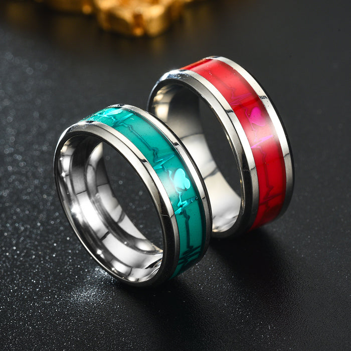 Wholesale Stainless Steel Luminous Heartbeat Couple Rings MOQ≥2 JDC-RS-ChenX003