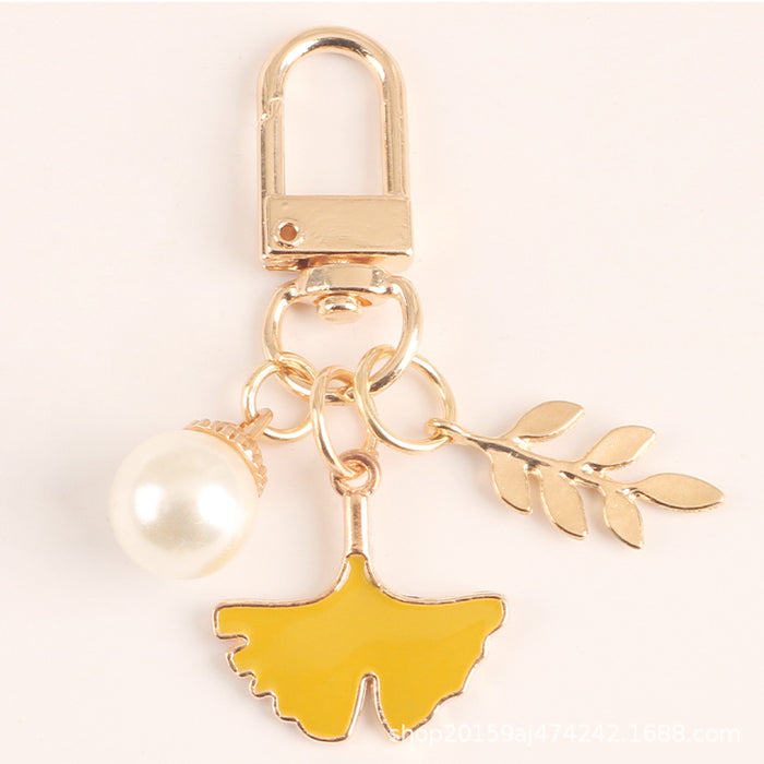 Wholesale Keychains Alloy Pearl Artificial Apricot Leaf JDC-KC-YiHan050