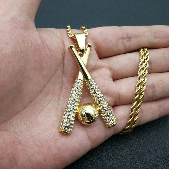 Wholesale Necklace Titanium Steel Gold Plated Diamond Baseball Pendant JDC-NE-PREMFY002