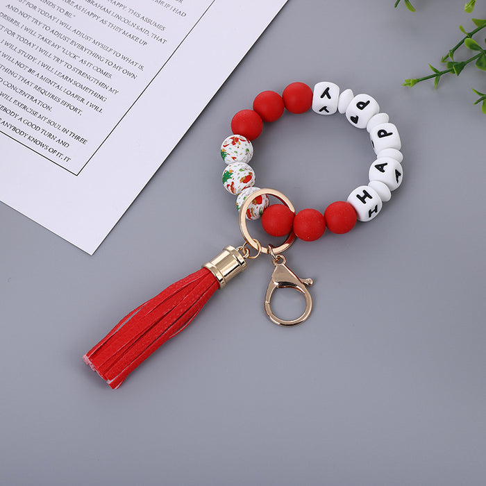 Wholesale Keychain Silicone Beads Christmas Tassel Wrist Keychain MOQ≥2 JDC-KC-QXue008