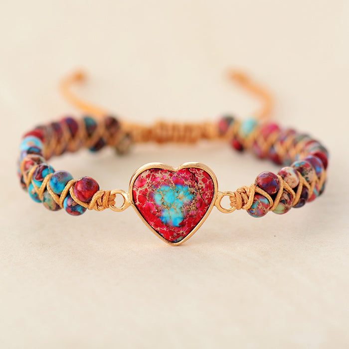 Wholesale Bracelet Hand Braided Emperor Stone Peach Heart Double Layer JDC-BT-Lvze001