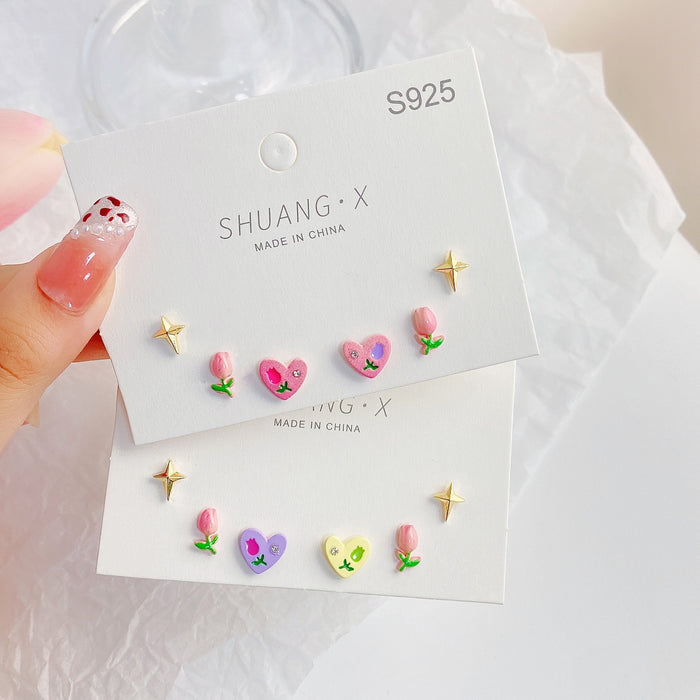 Wholesale Color Tulip Stud Earrings Sweet Contrast Color JDC-ES-shuangx004