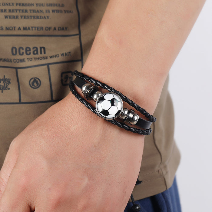 Wholesale Bracelet Beaded Soccer Fan Peripheral Leather Souvenir Gift JDC-BT-PK045