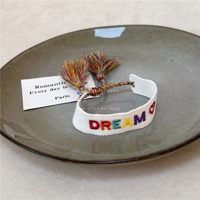 Wholesale Bracelet Embroidered Woven Letters Colorful Cloth JDC-BT-LFM006