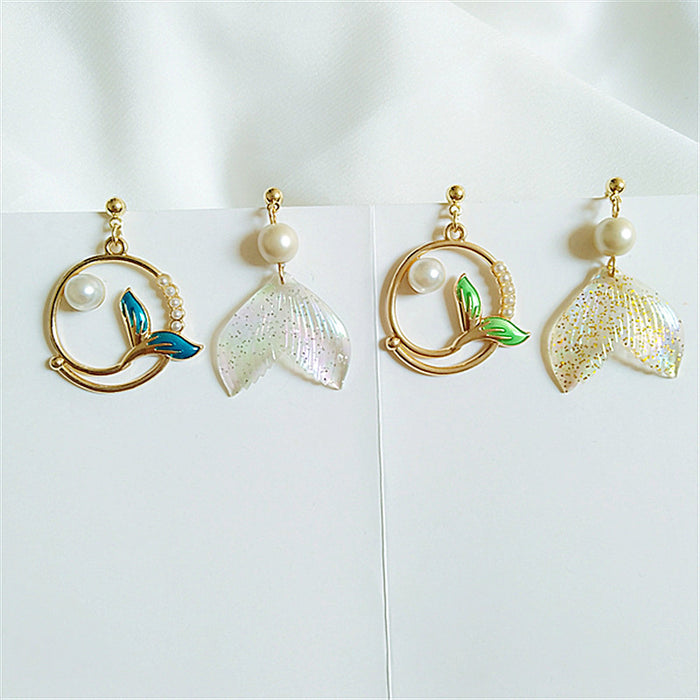 Wholesale earrings alloy dolphin whale tail asymmetry MOQ≥2 JDC-ES-aimei004