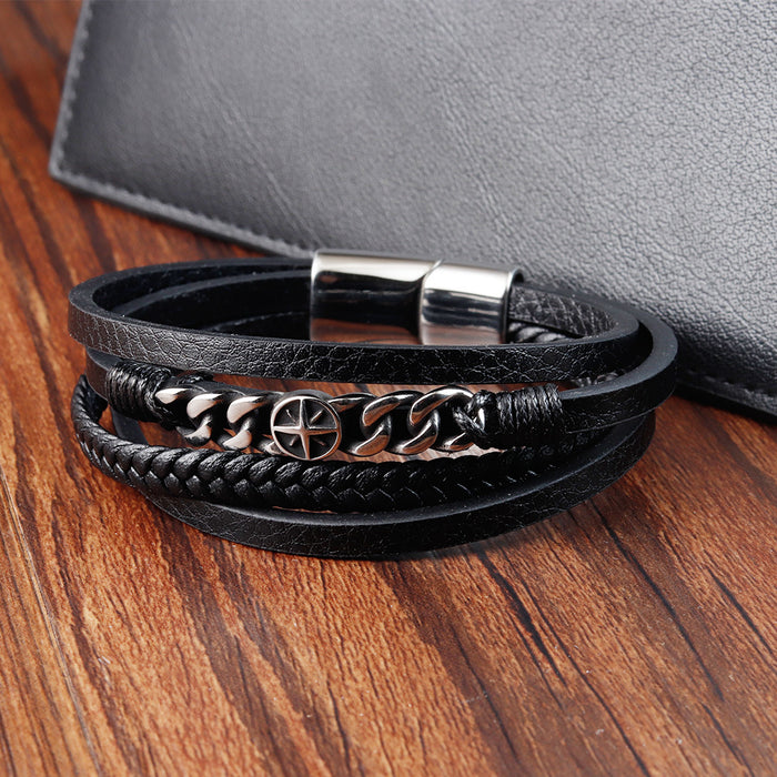 Wholesale Bracelet Stainless Steel Vintage Braided Genuine Leather JDC-BT-OuSD014