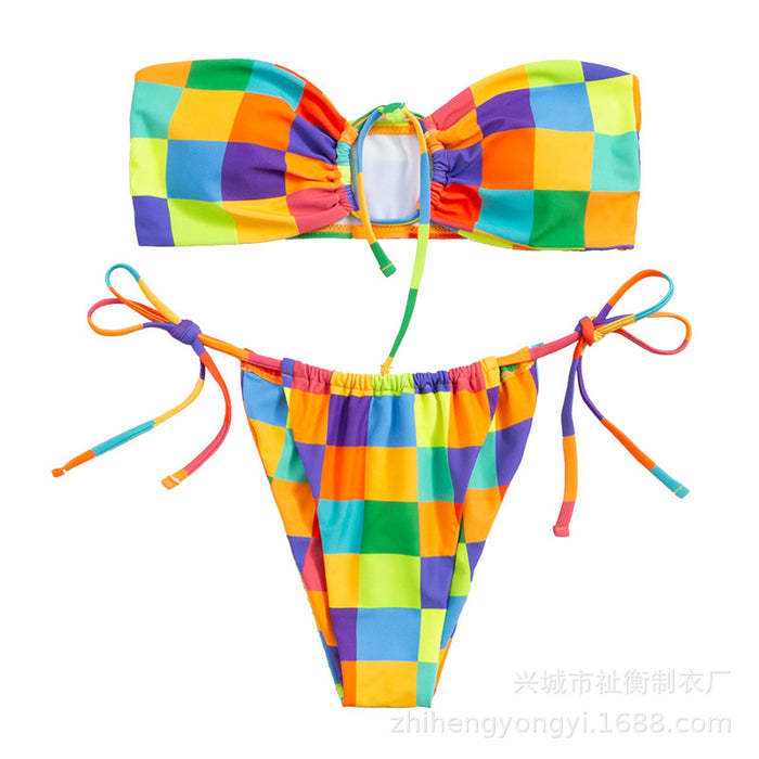 Wholesale Candy Color Plaid Sexy Polyester Bikini Swimwear JDC-SW-Zhiheng004