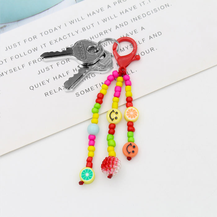 Wholesale Keychains Rice Beads Smoky Acrylic Beaded Smiley Face JDC-KC-YWJX002