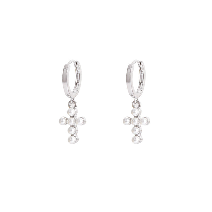 Wholesale Pearl Ear Buckles Geometric Cross Earrings JDC-ES-lianxin008