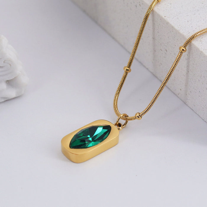 Wholesale Necklaces Titanium Steel Emerald Zircon Necklace Earrings Set MOQ≥2 JDC-NE-QianJ004