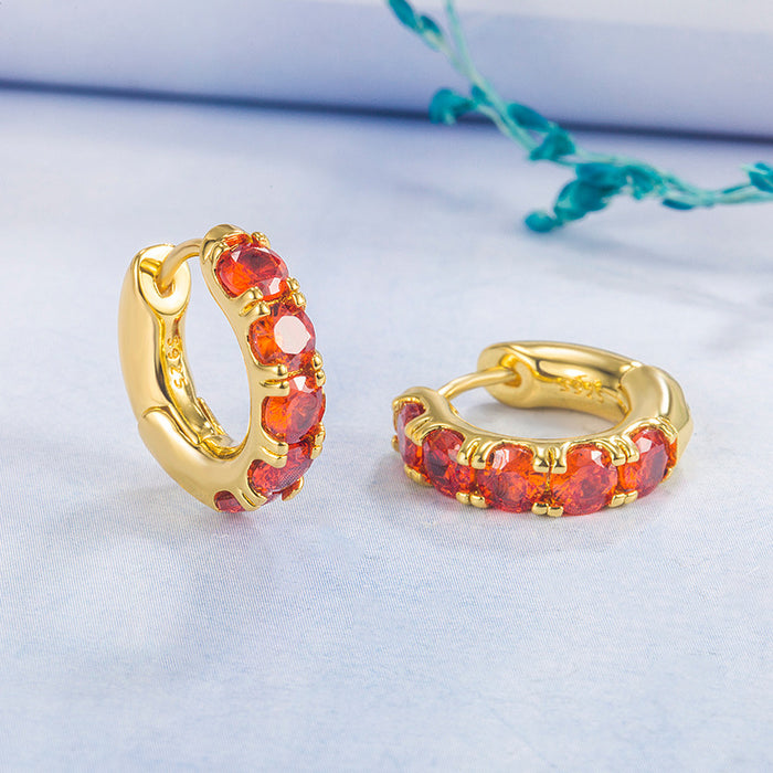 Wholesale Colored Zircon 14K Gold Emerald Copper Earrings MOQ≥2 JDC-ES-Gaos004