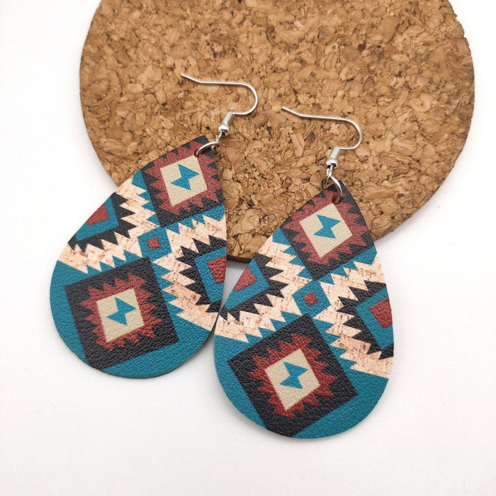 Wholesale Aztec Pattern Leather Drop Earrings JDC-ES-KDL005