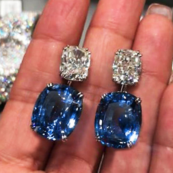 Wholesale Zircon Copper Peacock Blue Crystal Earrings MOQ≥2 JDC-ES-CaoS028