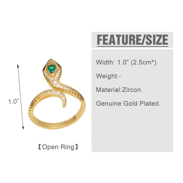 Wholesale Ring Copper Plated 18K Gold Zircon Snake Adjustable JDC-PREMAS-RS-003