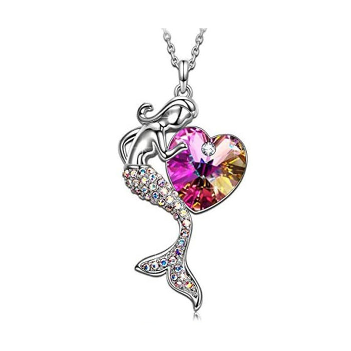 Wholesale Alloy Mermaid Mermaid Love Necklace Heart Crystal Necklace MOQ≥2 JDC-NE-XunO021