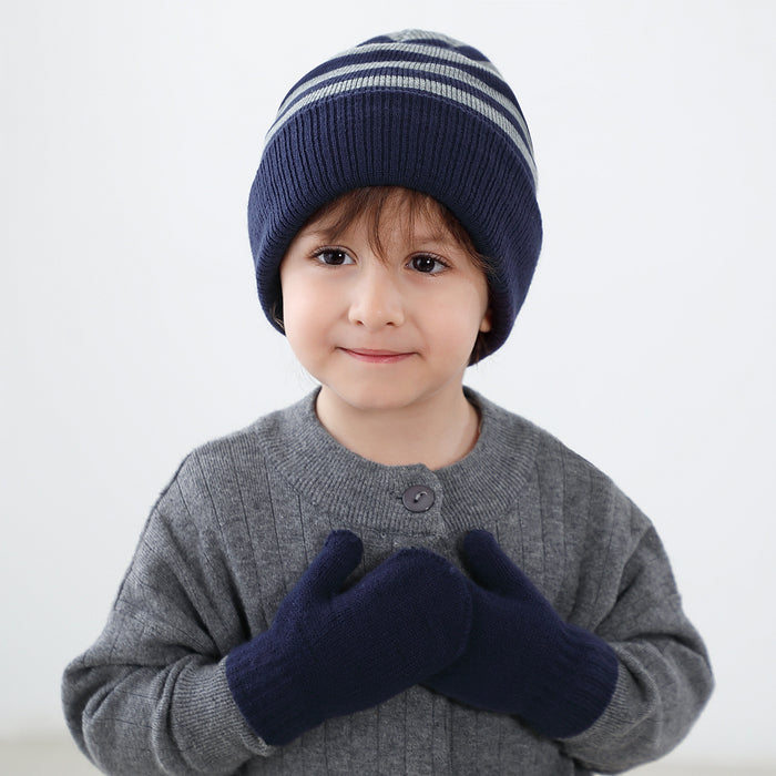 Wholesale Hat Wool Striped Warm Children's Gloves Set MOQ≥2 JDC-FH-XMi012