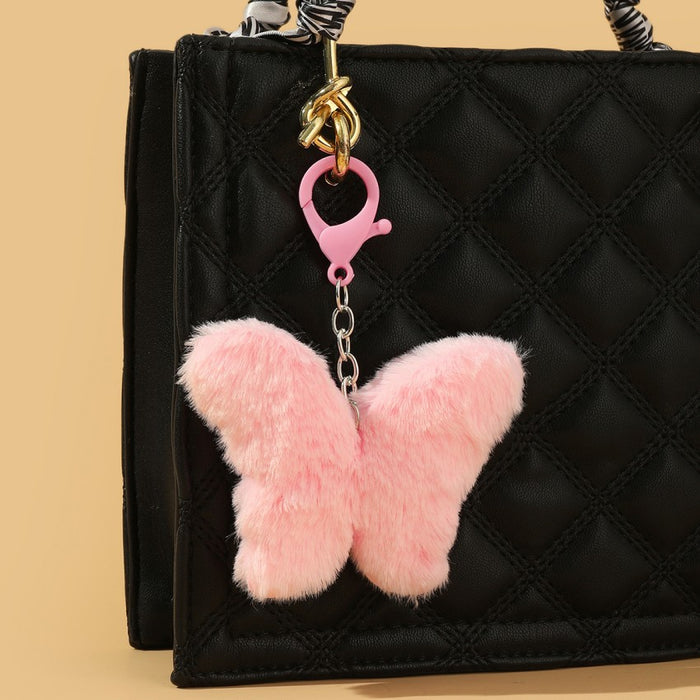 Keychains al por mayor Faux Fur Plush Butterfly Bag Pendse MOQ≥2 JDC-KC-WENJ014