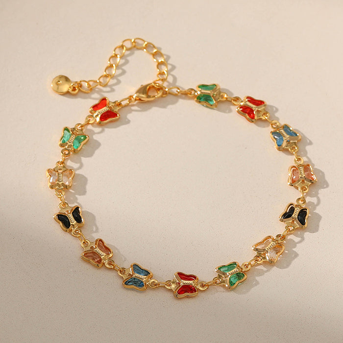 Wholesale Bracelet Copper Stained Glass Diamond Butterfly Bracelet MOQ≥2 JDC-BT-XiL001