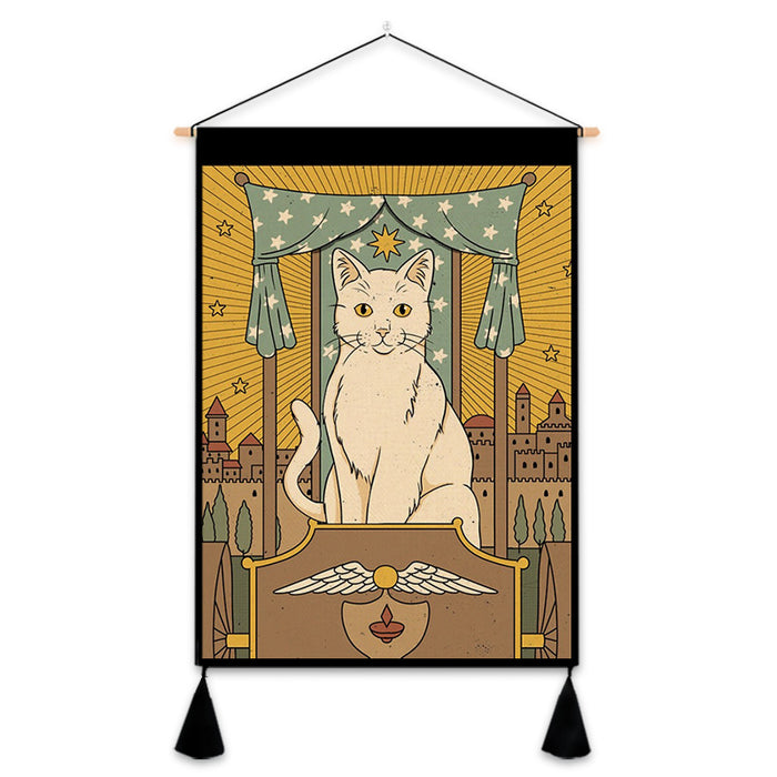 Wholesale Decorative Linen Tarot Cat Printed Tassel Hanging Cloth MOQ≥2 JDC-DCN-Jianjie015