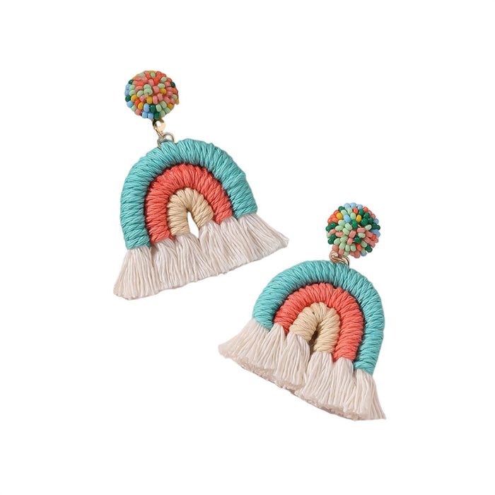 Wholesale Earrings Cotton Hand Woven Rainbow Tassels JDC-ES-GuTe013